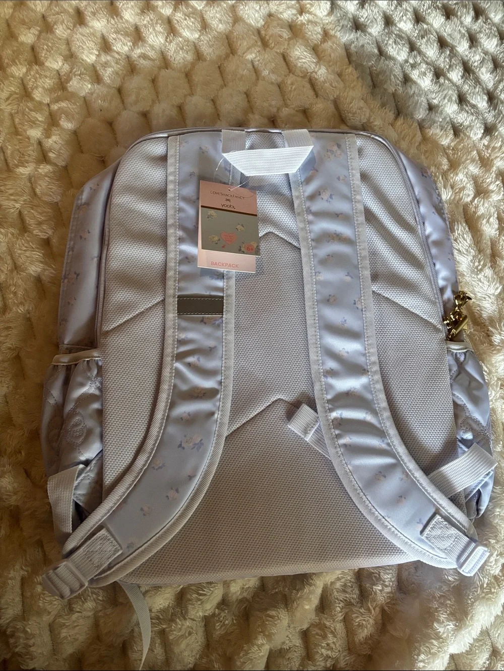LoveShackFancy Lavender Quilted Bow Kids Backpack with Gold Accents